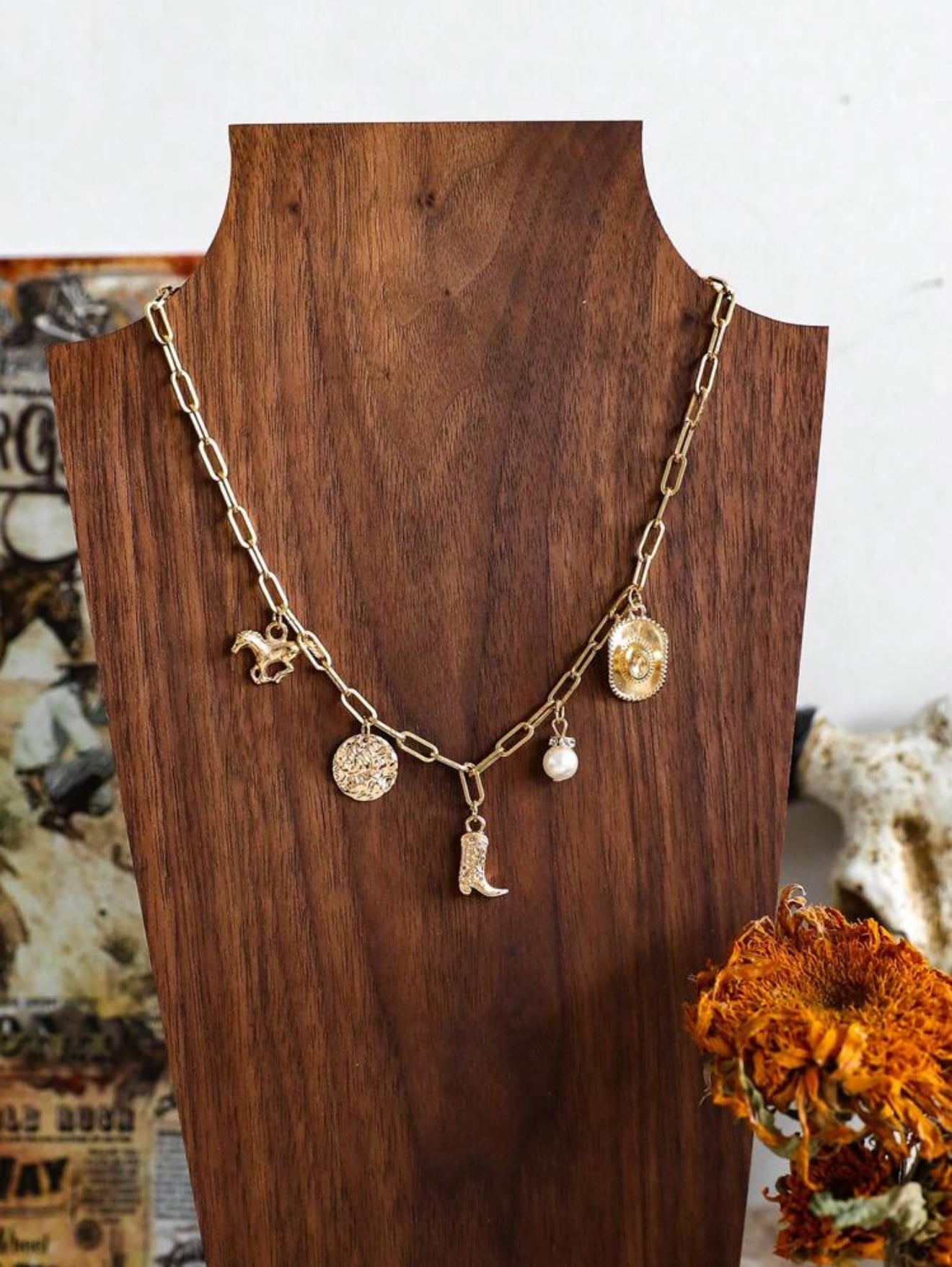 Gold Cowgirl Charm Necklace